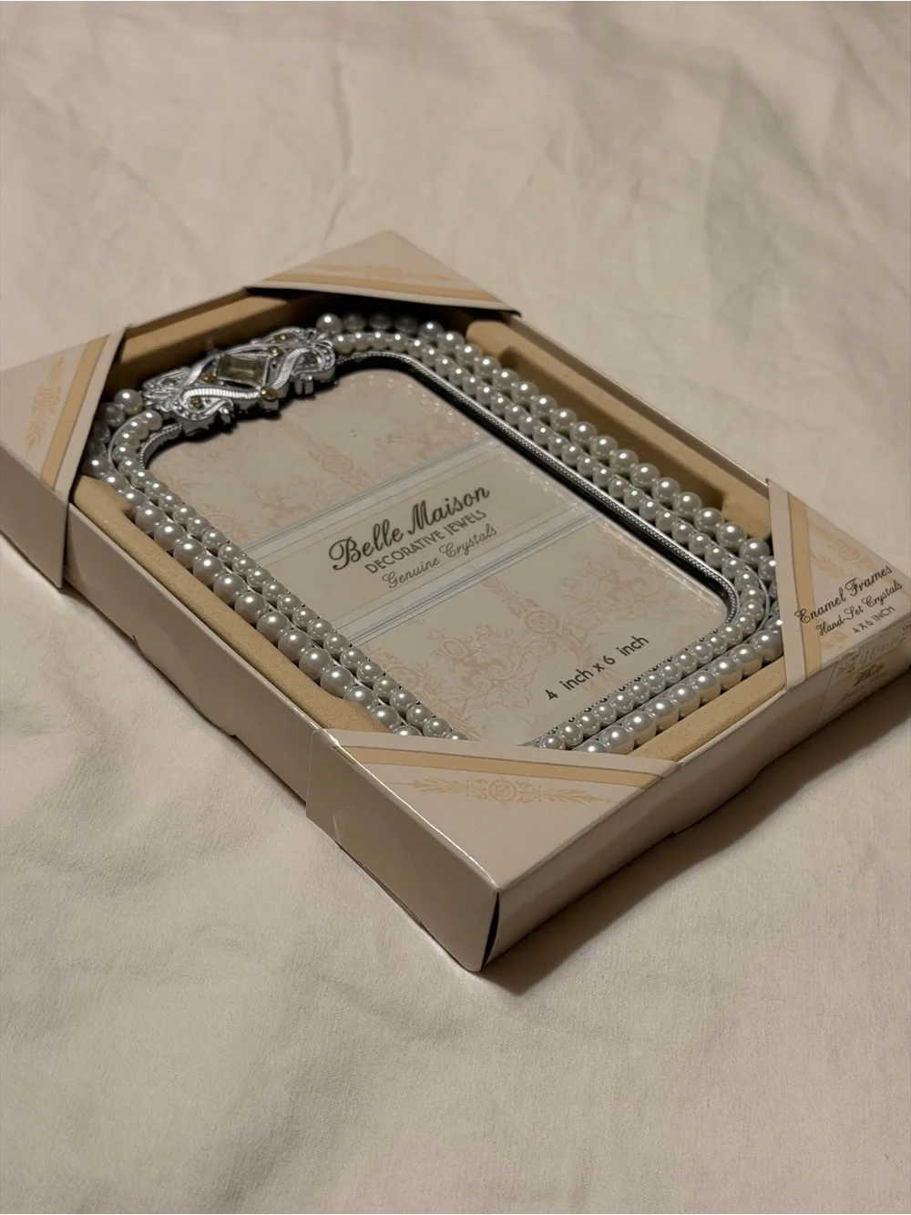 New Belle Maison Decorative Jewels Faux Pearl & Crystal Frame- size: 4